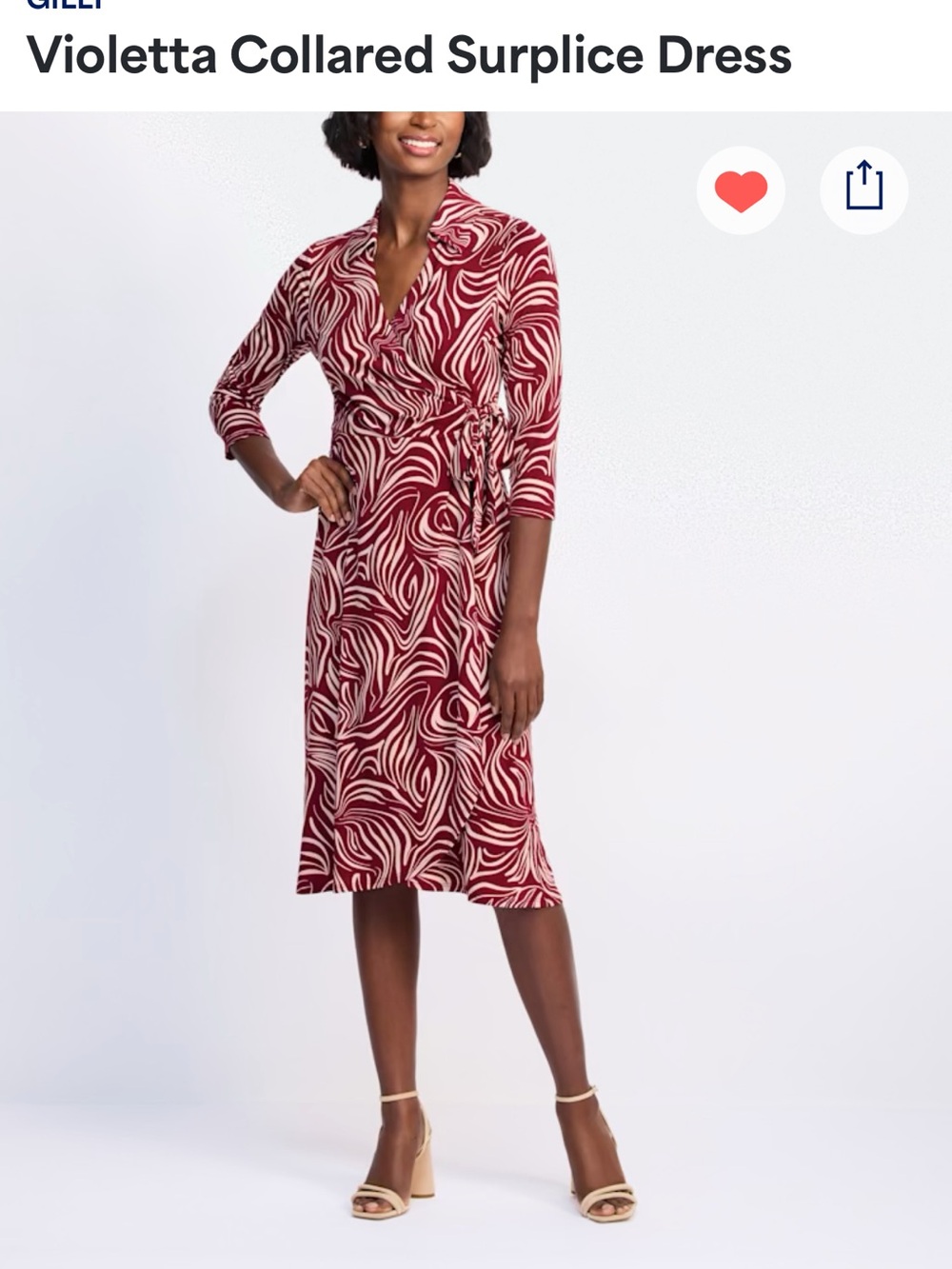 Gilli Violetta Collared Surplice Midi Dress - Red & cream 🍷